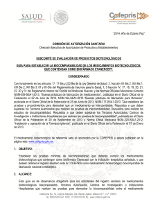 GUÍA PARA ESTABLECER LA BIOCOMPARABILIDAD DE LOS MEDICAMENTOS BIOTECNOLÓGICOS, QUE CONTENGAN COMO BIOFÁRMACO ETANERCEPT.