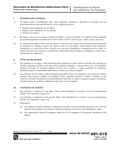 Interruptor de Distribucion Subterranea Vista- Especificaciones del Registro para Instalaciones Tipo Sumergible