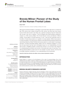 Brenda Milner Pioneer of the Study of the Frontal Lobes