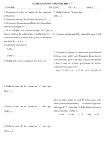 Evaluación sobre múltiplos y divisores