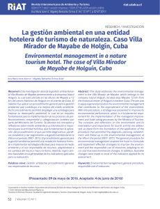 La gestión ambiental en una entidad hotelera de turismo de naturaleza - Revista Interamericana de Ambiente y Turismo