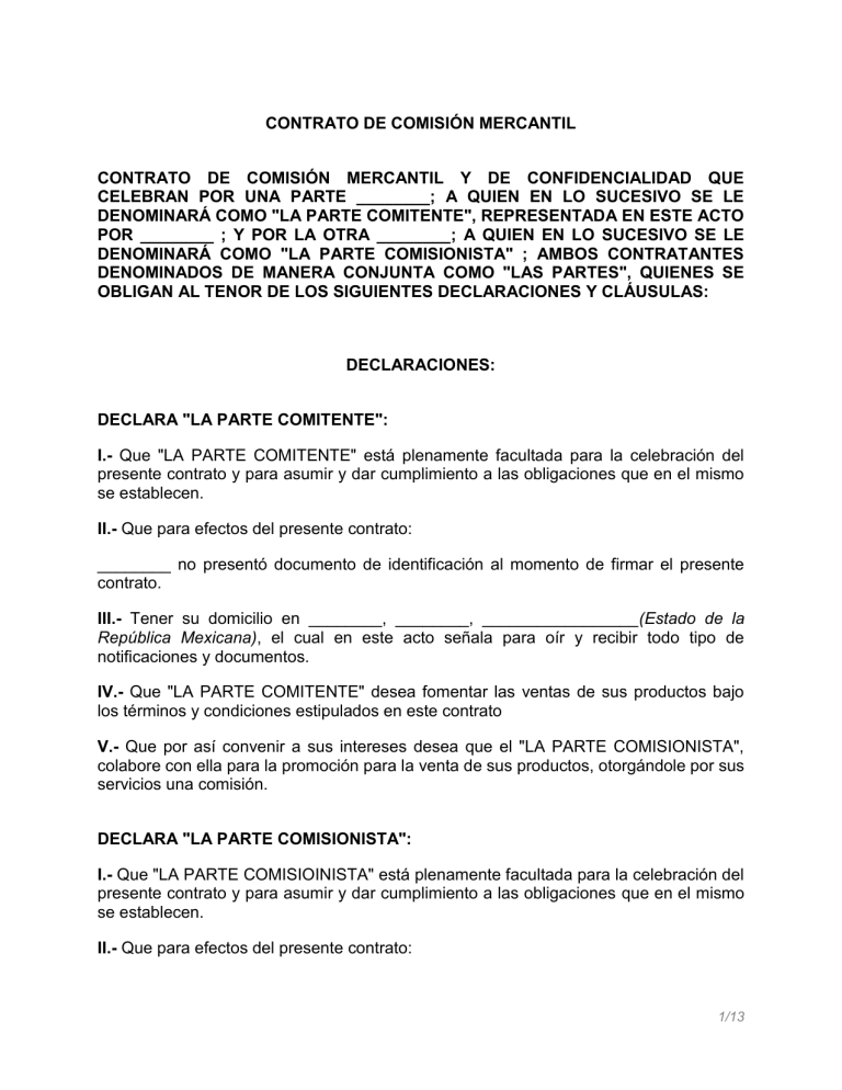 Contrato De Comision Mercantil 9404