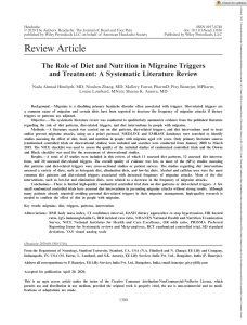 Headache - 2020 - Hindiyeh - The Role of Diet and Nutrition in Migraine Triggers and Treatment  A Systematic Literature
