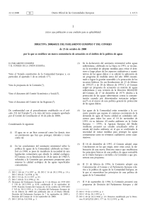 Directiva 2000-60-CE del Parlamento Europeo y del Consejo, de 23 de octubre de 2000, por la que se establece un marco comunitario de actuación en el ámbito de la política de agua