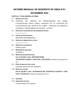INFORME MENSUAL RESIDENTE DE OBRA Nº1 YANAGAGA (TERMINADO)