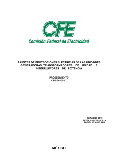 CFE G0100-07 Ajustes de protecciones eléctricas de las unidades generadoras, transf de unidad e interruptores de potencia