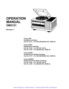 Artisan Centra GP-8 Centrifuge - User manual