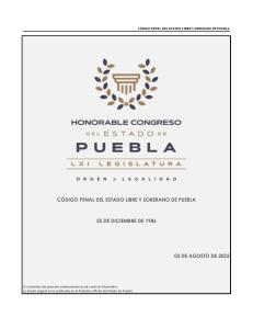 Codigo Penal del Estado Libre y Soberano de Puebla 03 08 2022
