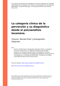 Yesuron, Mariela Ruth y Rostagnotto, (...) (2015). La categoría clínica de la perversión y su diagnóstico desde el psicoanálisis la (...)