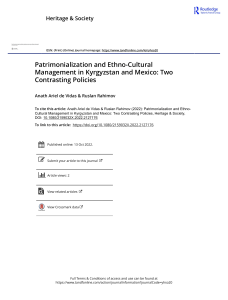 Patrimonialization and Ethno Cultural Management in Kyrgyzstan and Mexico Two Contrasting Policies