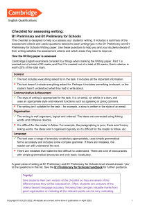 Writing checklist for teachers B1 Preliminary