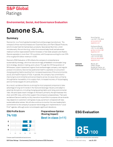 S&P Global ESG Rating - Danone 2021