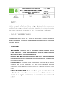 GUÍA PARA VERIFICACIÓN INTERNA DE BALANZAS ANÁLOGAS Y. DIGITALES Página 1 de 9 Aprobó Rector