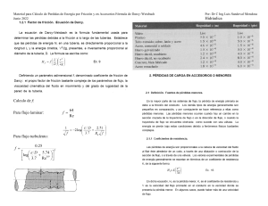 1 material para cálculo de pérdidas de energía por friccion y en accesorios formula de Darcy-Weisbach
