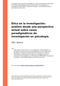 Polti, Ignacio (2013). Etica en la investigacion analisis desde una perspectiva actual sobre casos paradigmaticos de investigacion en psi (..)