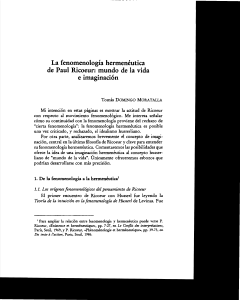 LA FENOMENOLOGIA HERMENEUTICA DE PAUL RICOEUR (MUNDO DE LA VIDA E IMAGINACIÓN)