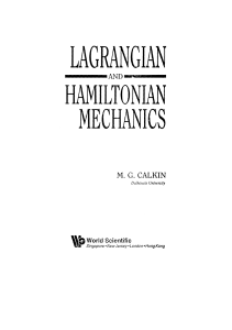 Lagrangian and Hamiltonian Mechanics - M. G. Calkin