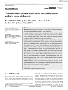 Intl J Eating Disorders - 2019 - Wilksch - The relationship between social media use and disordered eating in young