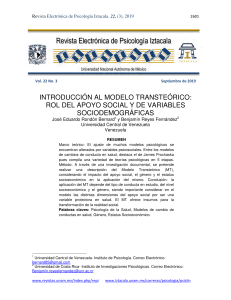 Introducción al modelo transteorico. Rol del apoyo social y de variables sociodemográficas