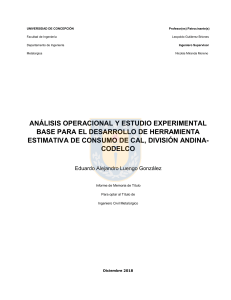 ANÁLISIS OPERACIONAL Y ESTUDIO EXPERIMENTAL BASE PARA EL DESARROLLO DE HERRAMIENTA ESTIMATIVA DE CONSUMO DE CAL, DIVISIÓN ANDINA- CODELCO