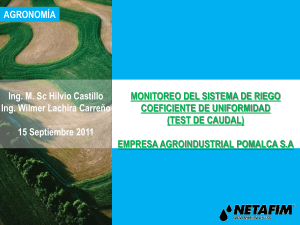 2011 Ago. Coeficiente de uniformidad campo. Agroindustrial Pomalca S.A.