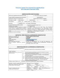 Ficha de registro de experiencias significativas FEN2022 "Monitoreo Ambiental del Corregimiento de Cascajal"
