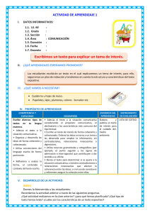 D1 A1 SESION COM. Escribimos un texto para explicar un tema de interés.