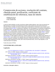 Compraventa de acciones, resolución del contrato, cláusula penal, pesificación, coeficiente de estabilización de referencia, tasas de interés