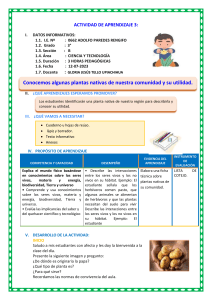 D3 A1 SESION CIENCIA. Conocemos algunas plantas nativas de nuestra comunidad y su utilidad.