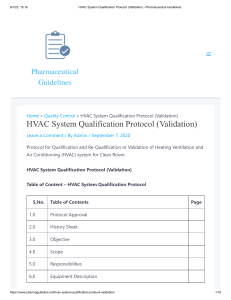 HVAC System Qualification Protocol (Validation) - Pharmaceutical Guidelines