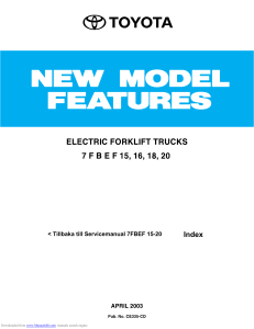 Toyota 7FBEF15-20 Electric Forklift Service Manual
