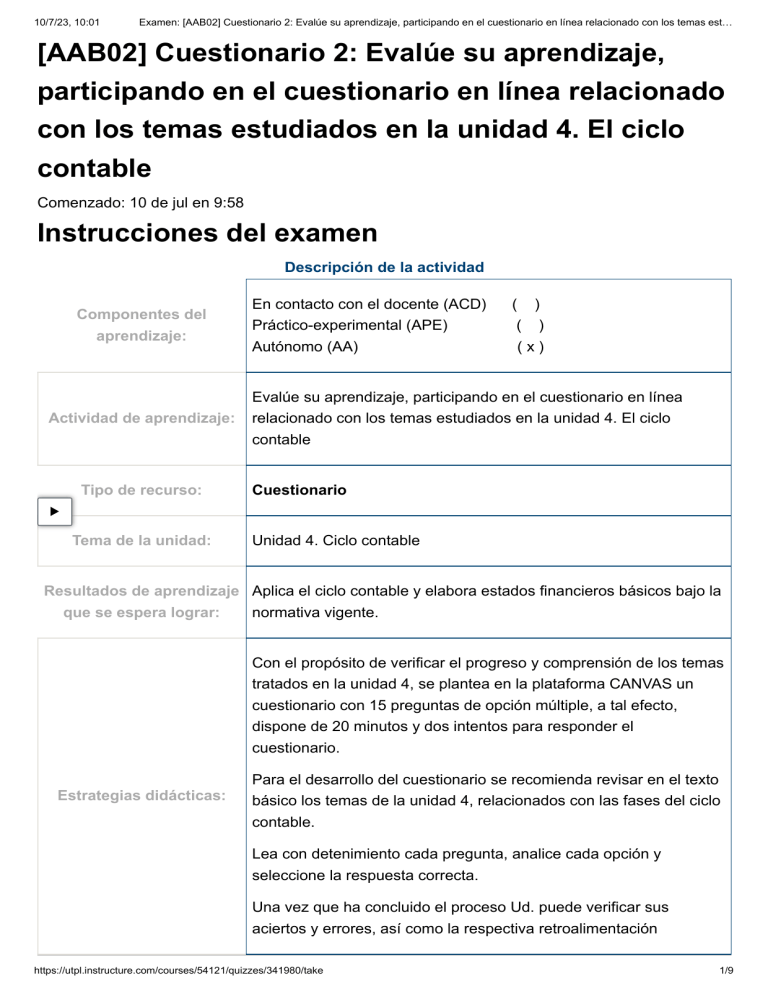 Examen [AAB02] Cuestionario 2 Evalúe Su Aprendizaje, Participando En El ...