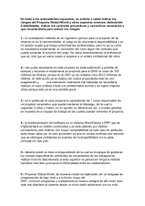 An&aacute;lisis de Riesgos y Recomendaciones del Proyecto Global-World
