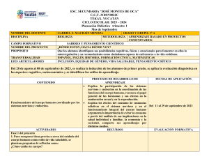 Plan de Lecci&oacute;n Biolog&iacute;a 1&deg; Secundaria - Sistemas del Cuerpo