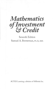 Mathematics of Investment & Credit. 7th Edition 1