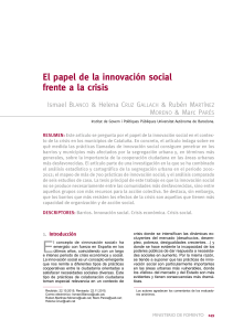 Blanco, Cruz, Martínez, Parés (2016) El papel de la innovación social frente a la crisis.