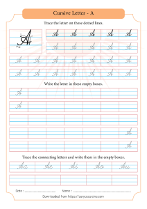 26 Letters Cursive Capital Tracing Worksheets