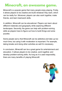 Minecraft, an awesome game. Writing material for teachers, ESL