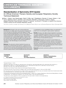 Standardization of spirometry 2019 update. An official American thoracic society and European respiratory society technical statement. American Journal of Respiratory and Critical Care Medicine, 200(8)