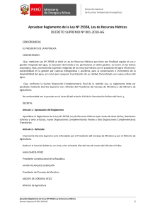 Decreto Supremo  de la Ley de Recursos Hidricos DS 001-2010-AG