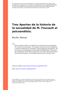 Murillo, Manuel (2020). Tres Aportes de la historia de la sexualidad de M. Foucault al psicoanálisis