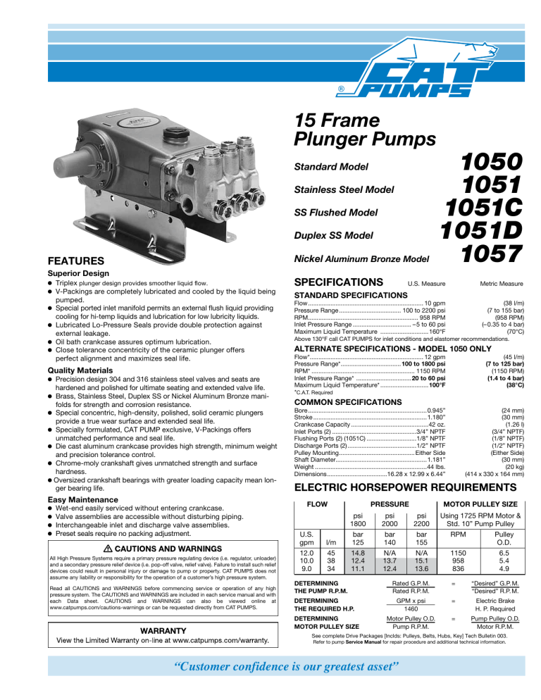 CAT PUMPS 1050 parts list