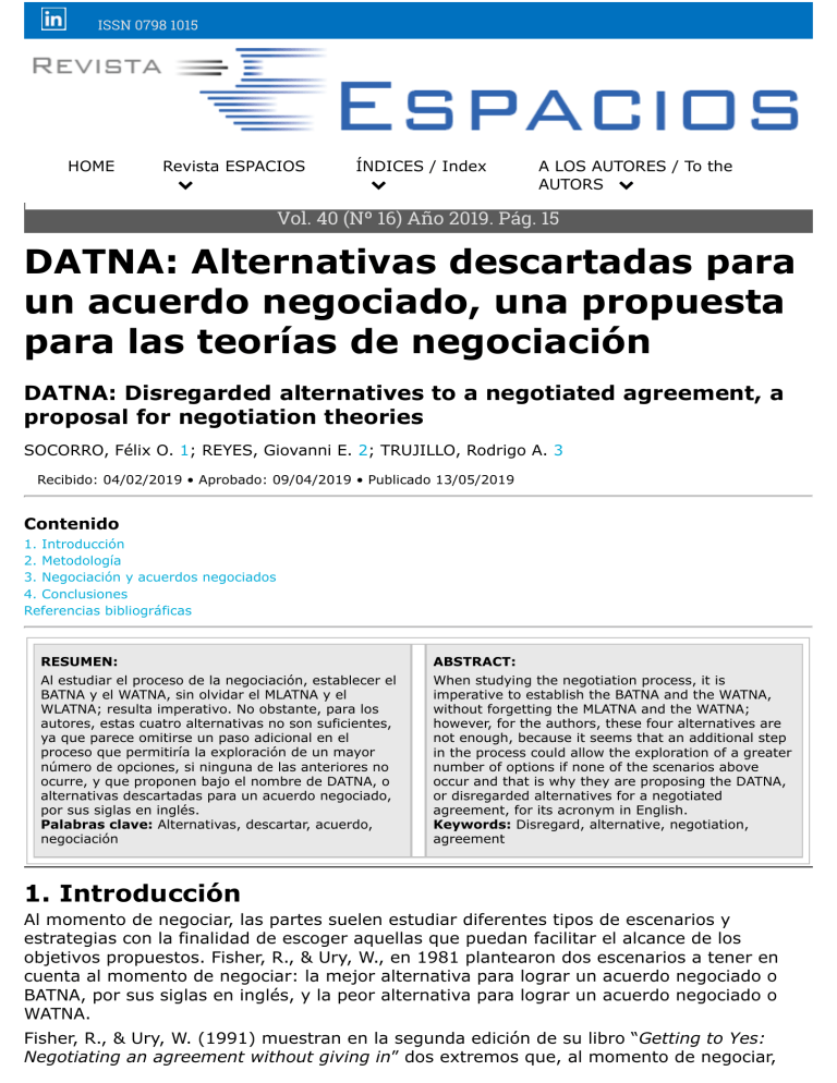 Alternativas descartadas para un acuerdo negociado