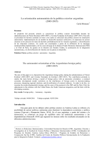 Morasso, C. La orientación autonomista de la política exterior argentina (2003-2015)