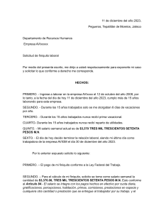 Ejemplo de solicitud de Finiquito por renuncia de persona con más de 15 años de antigüedad 