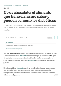 No es CHOCOLATE  el alimento que tiene el mismo sabor y pueden comerlo los diabéticos - El Cronista