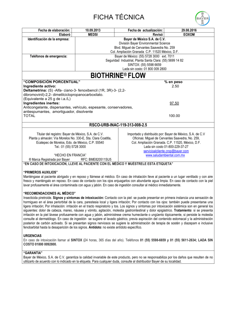 Ficha Técnica BIOTHRINE FLOW