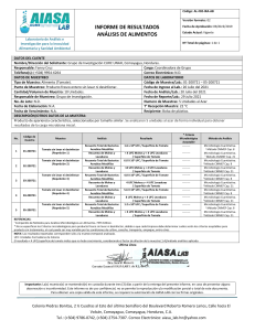 Resultados Análisis de Tomate antes de desinfección Proyecto Investigación CURC UNAH