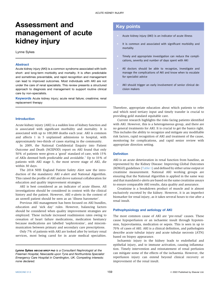 Assessment and management of acute kidney injury