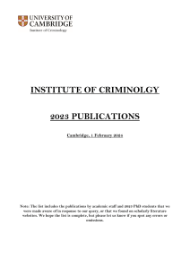 Institute of Criminology 2023 Publications